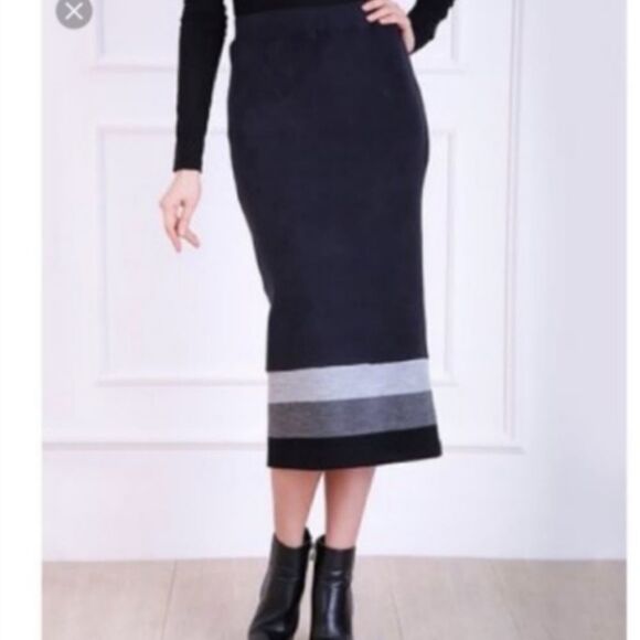 Lada Lucci womens plus 3x midi skirt navy stripe accent color block wool blend - Picture 1 of 8